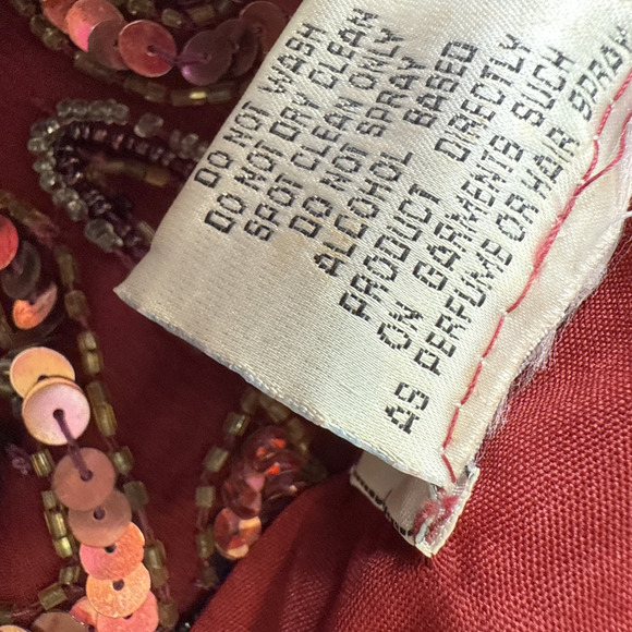 Vintage STENAY Beaded Silk Jacket Size L FLAWS Burgundy Wine Dark Red Floral - Picture 11 of 13
